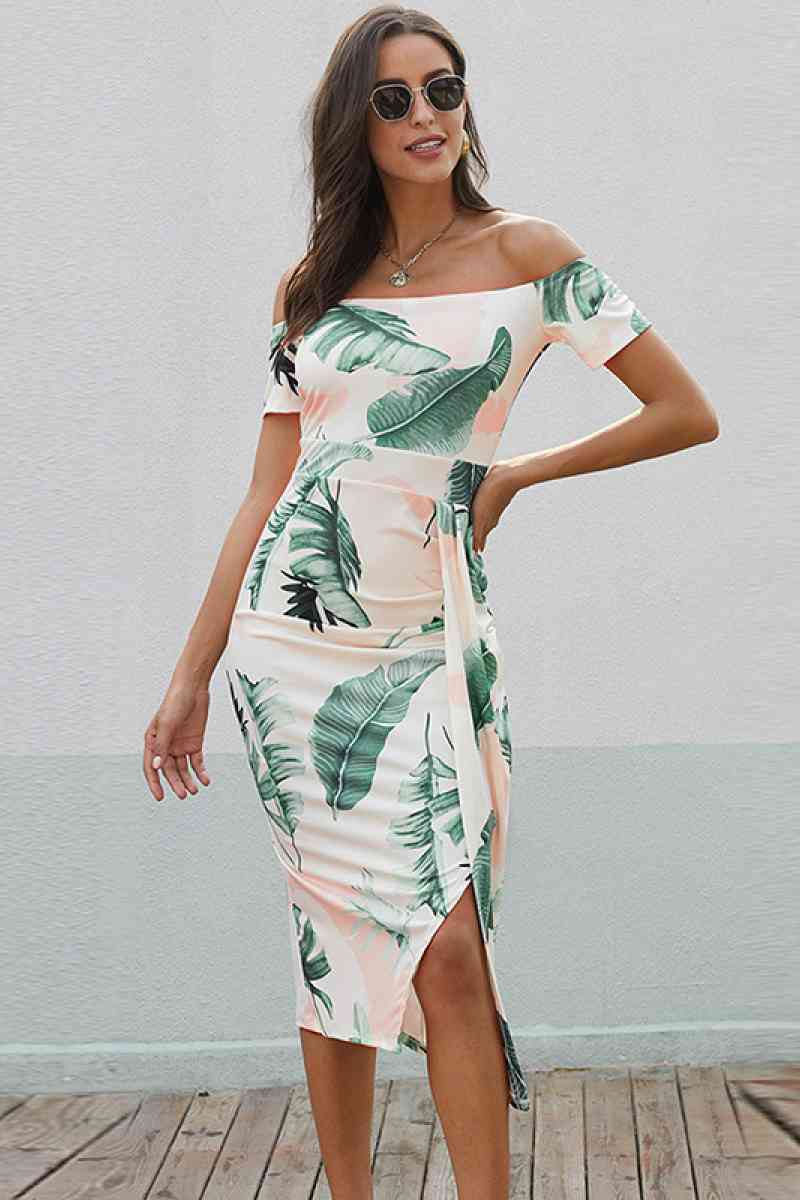 Floral Off Shoulder Slit Wrap Dress ...